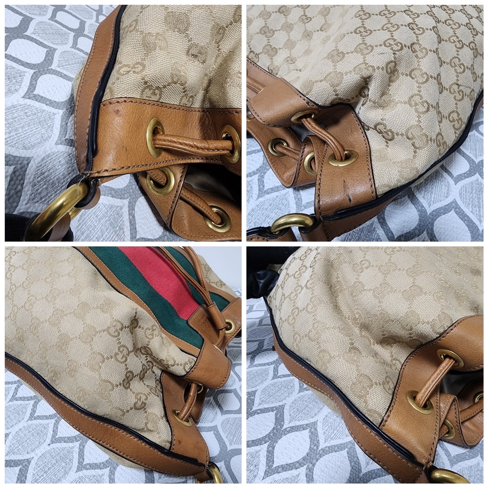 Gucci GG Canvas Web Rania Bucket Bag Brown/Beige - Picture 12 of 15